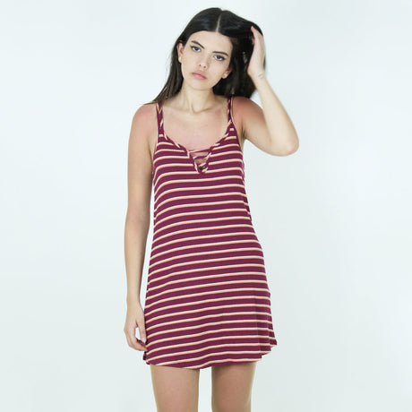 Image for Women's Striped Sleepwear Dress,Burgundy