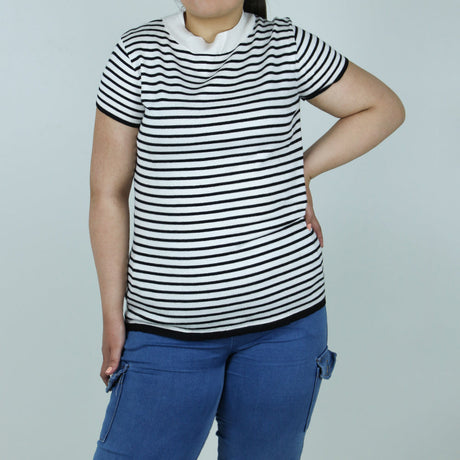 Image for Women's Striped Casual Top,White/Black