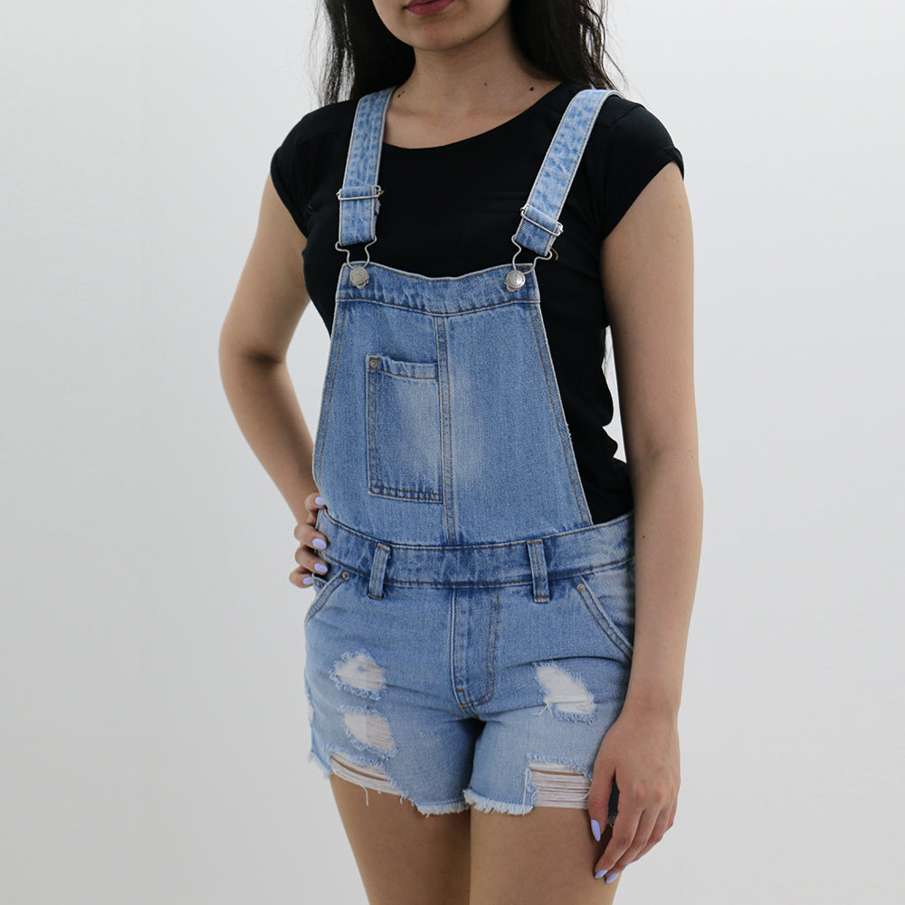 Image for Women's Denim Ripped Romper,Blue