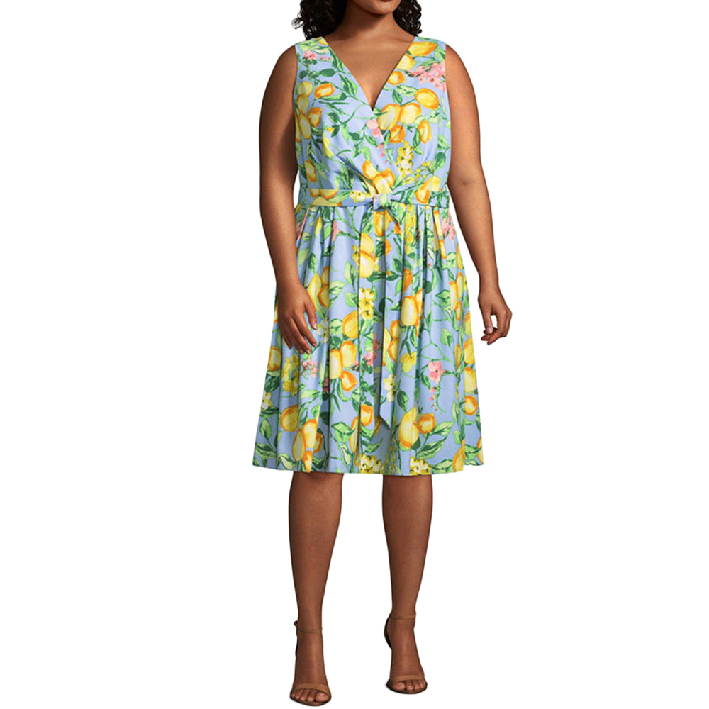 Image for Women's Sleeveless Floral Wrap Dress,Blue