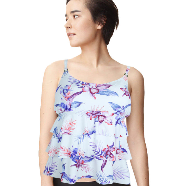 Image for Women's Ruffled Printed Tankini Top,White