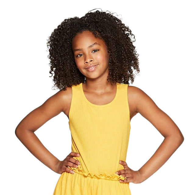 Image for Kids Girl Back Ruffle Ribbed Top,Yellow