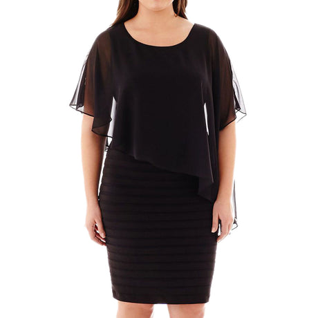 Image for Women's Elbow-Sleeve Cape Dress,Black