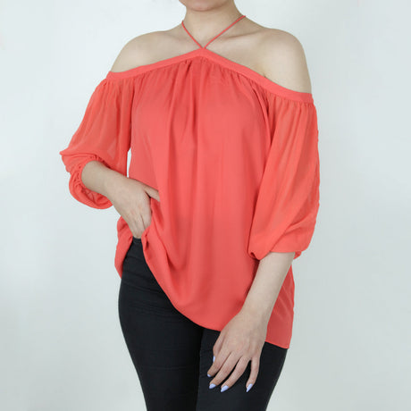 Image for Women's Ballon Sleeve Top,Coral