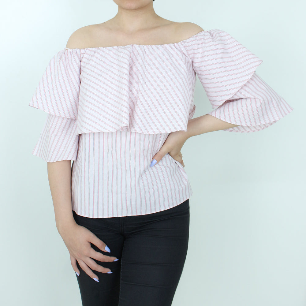 Image for Women's Ruffled Off-Shoulder Top,Pink