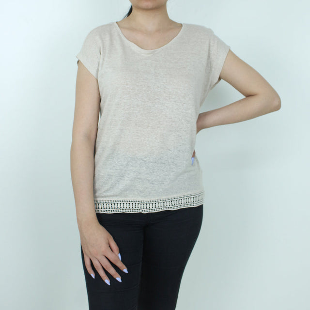 Image for Women's Crochet Short Sleeve Top,Beige