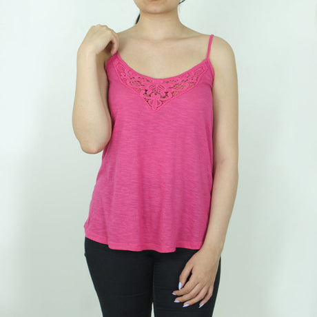 Image for Women's Crochet Lace Neck Top,Fushia