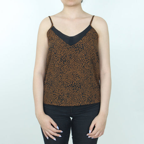 Image for Women's Leopard-Print Satin Top,Brown/Black
