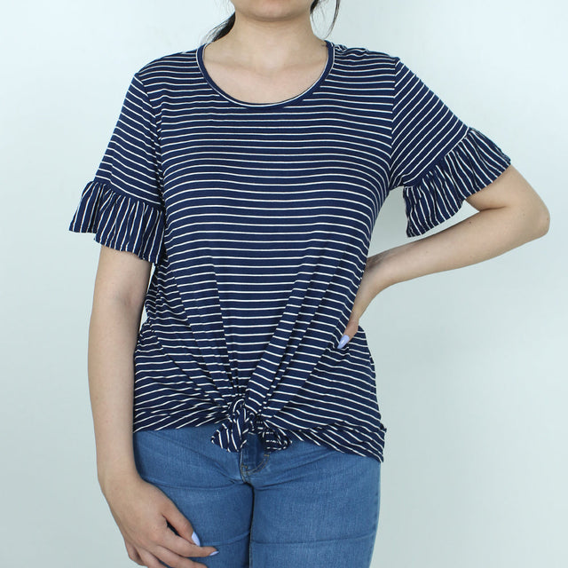 Image for Women's Tie-Front Striped Top,Navy/White