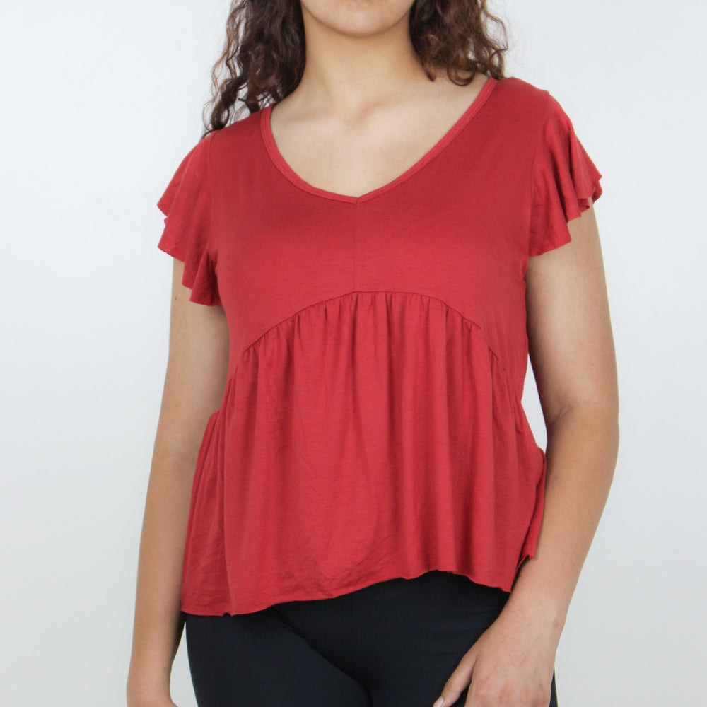 Image for Women's Ruffled Plain Top,Red