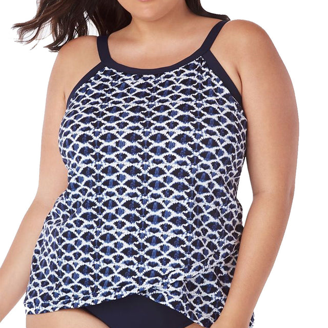 Image for Women's Crossover Hem Tankini Top,Navy/White