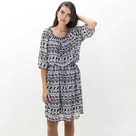 Image for Women's Chiffon Printed Dress,White/Black