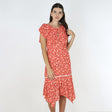 Image for Women's Ruffled Floral Casual Midi Dress,Coral