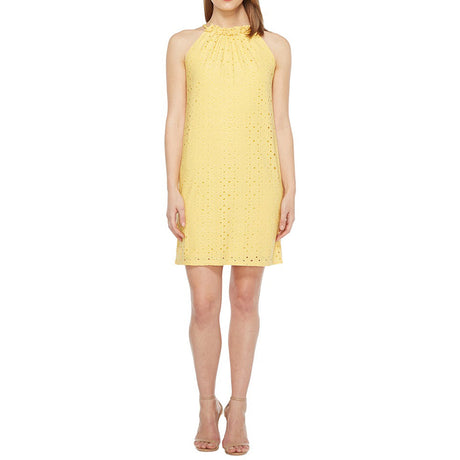 Image for Women's Embroidered Jersey Ruffle Halter Dress,Yellow