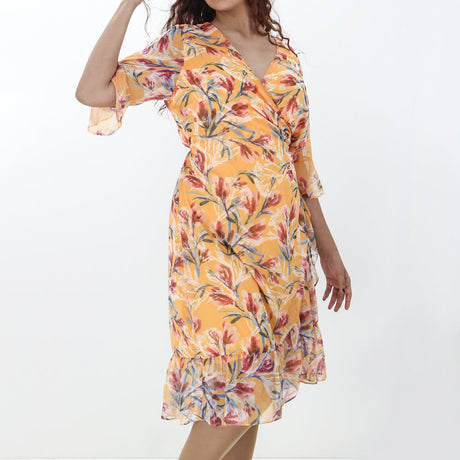 Image for Women's Side Tie Belt Dress,Yellow