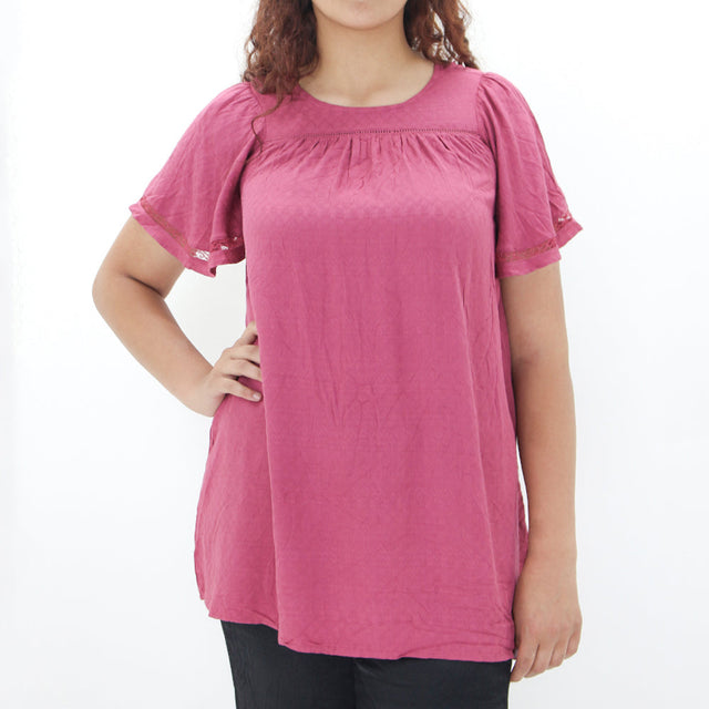 Image for Women's Textured Short-Sleeve Top,Burgundy