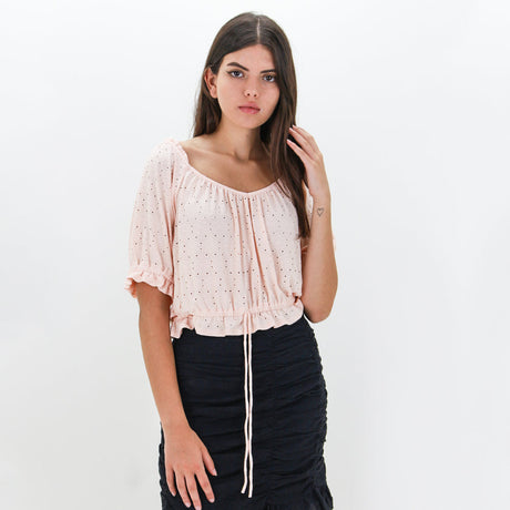 Image for Women's Holes Embroidered Casual Top,Light Pink