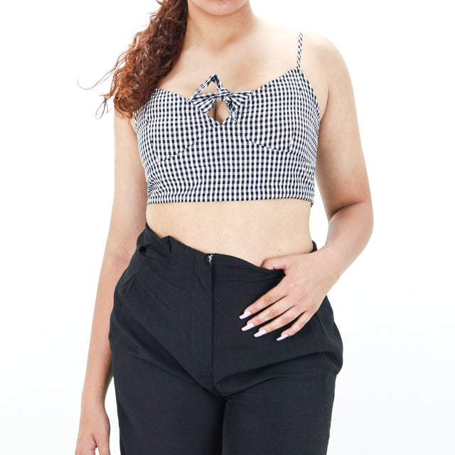 Image for Women's Gingham Crop Top,White/Black