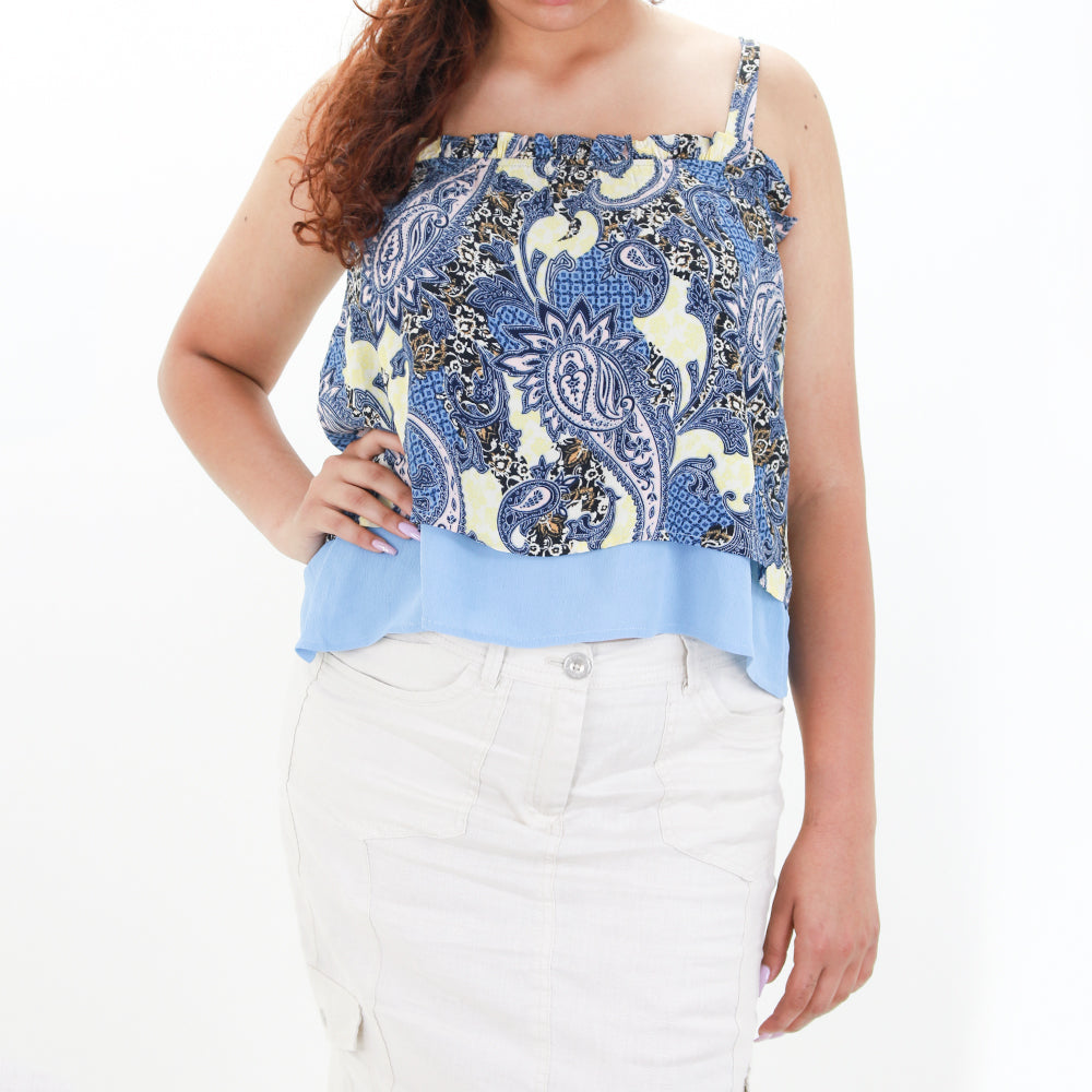 Image for Women's Double Layer Printed Top,Blue