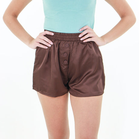 Image for Women's Plain Solid Satin Short,Brown