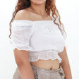 Image for Women's Lace Glitter Soft Crop Top,White