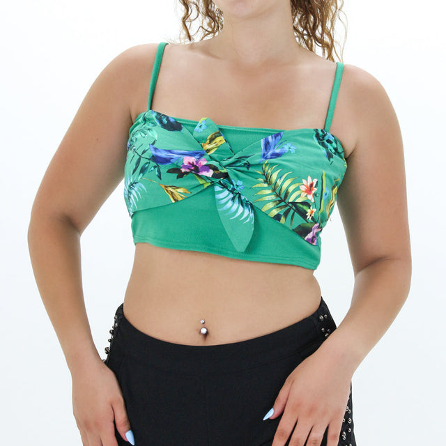 Image for Women's Front Knot Tie Crop Top,Green