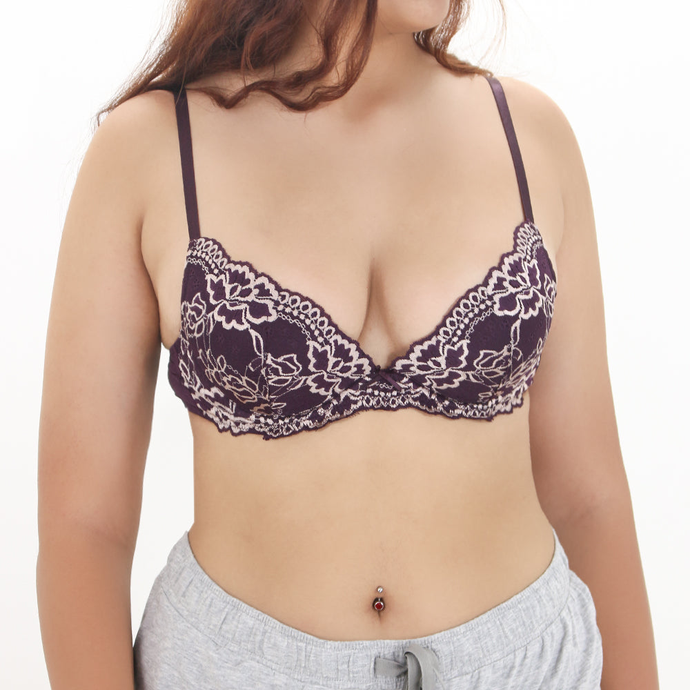 Image for Women's Push Up Padded Lace Bra,Dark Purple