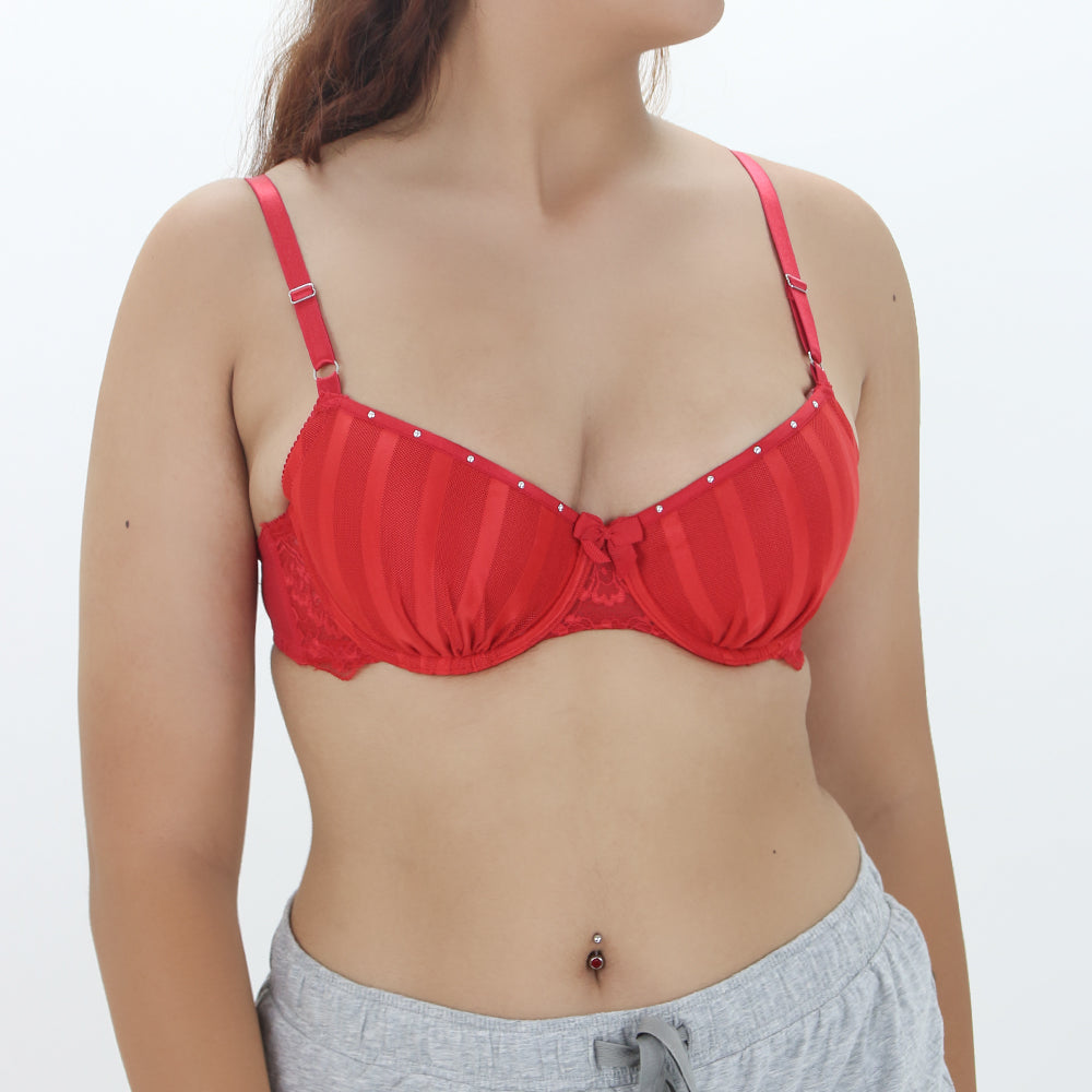 Women's Padded Embellished Mesh Bra,Red – All Brands Factory Outlet