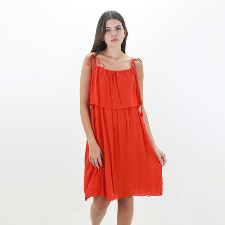 Image for Women's Ruffled Plain Dress,Orange