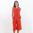 Image for Women's Plain V-Neck Cropped Jumpsuit,Red Orange