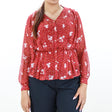 Image for Women's Floral Printed Top,Burgundy