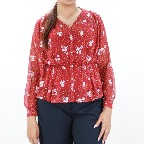 Image for Women's Floral Printed Top,Burgundy