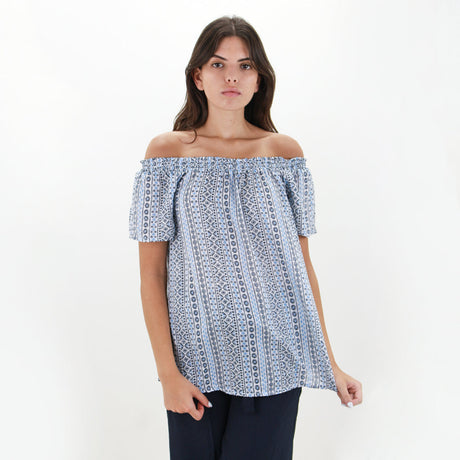 Image for Women's Striped Printed Top,White