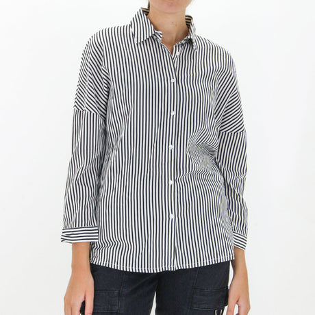 Image for Women's Striped Button-Closure Top,White/Black