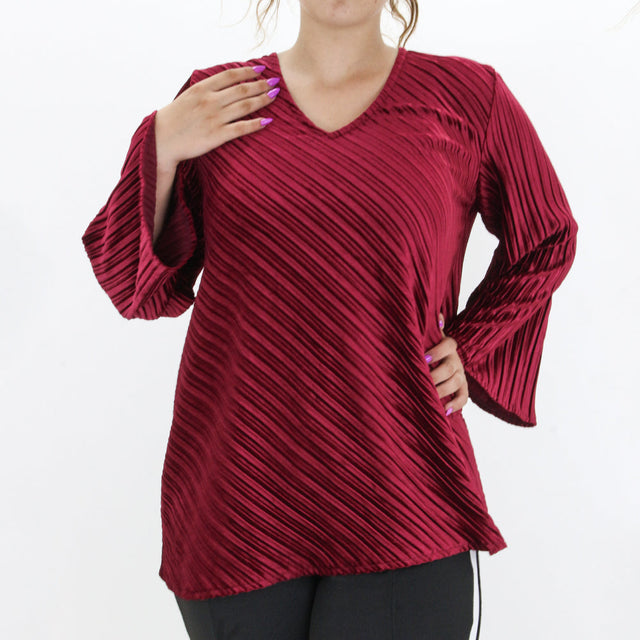 Image for Women's i V-Neck Ribbed Velvet Sweater,Burgundy