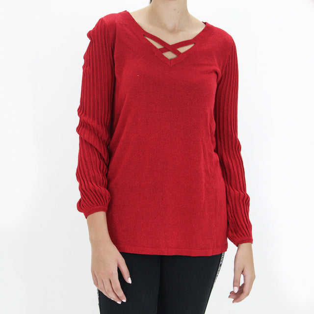 Image for Women's Ribbed Glitter Sweaters,Red