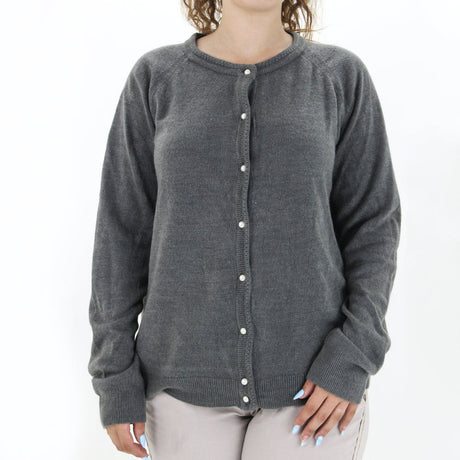Image for Women's Bead-Button Cardigan Sweater,Grey