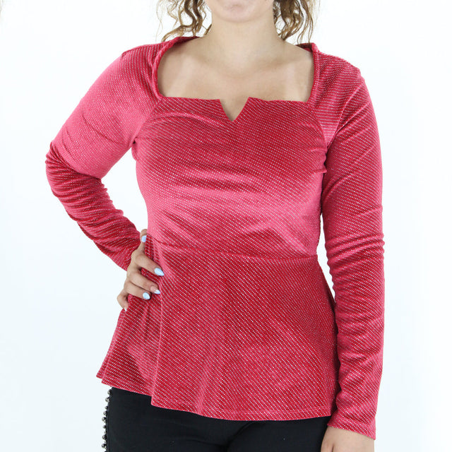 Image for Women's Metallic Velvet Peplum Sweater,Red