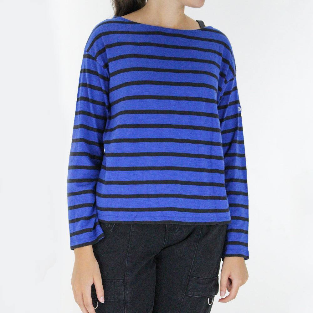 Image for Women's Cotton Striped Top,Blue/Black