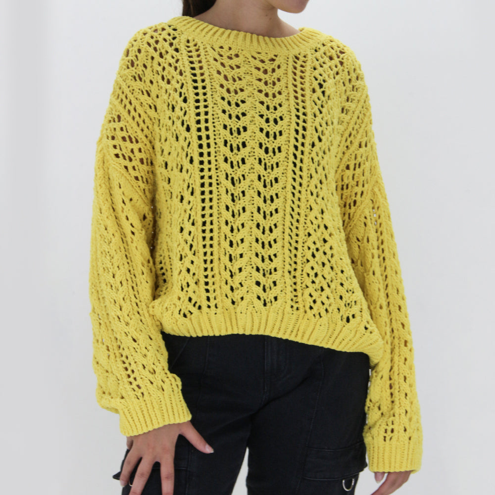 Image for Women's Crochet Pull Over Sweater,Yellow