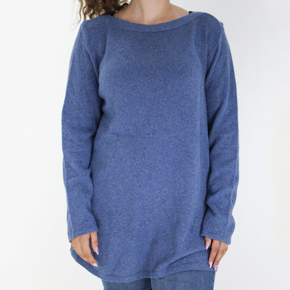 Image for Women's Solid Curved-Hem Sweater,Blue