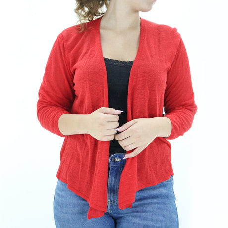 Image for Women's Linen Draped Cardigan,Red