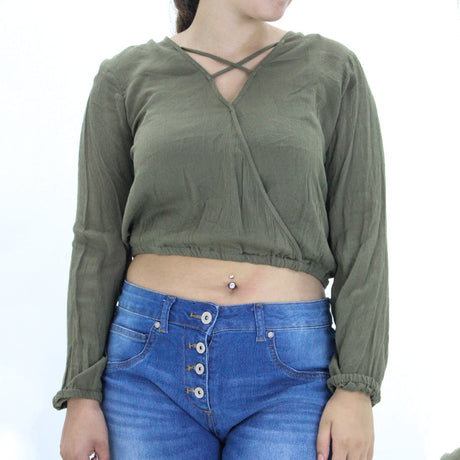 Image for Women's Strappy-Neck Crop Top,Olive