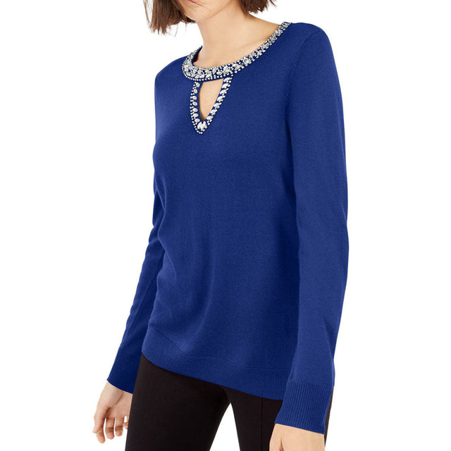Image for Women's Embellished Sweater,Indigo