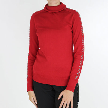 Image for Women's Rhinestone Sleeve Top,Red