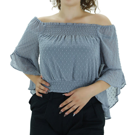 Image for Women's Off-Shoulder Crop Top,Grey