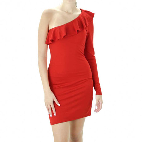 Image for Women's One Shoulder Plain Dress,Red