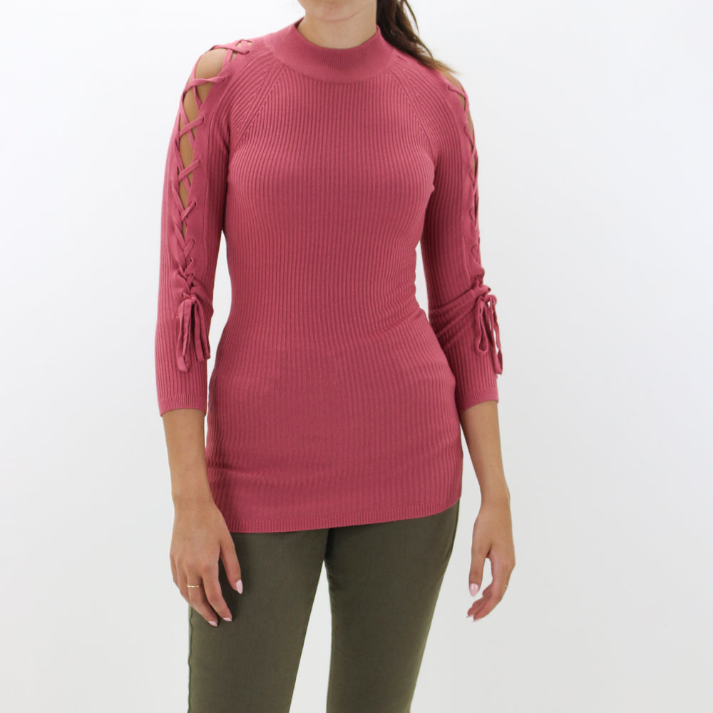 Image for Women's Mock-Neck Ribbed Sweater,Pink