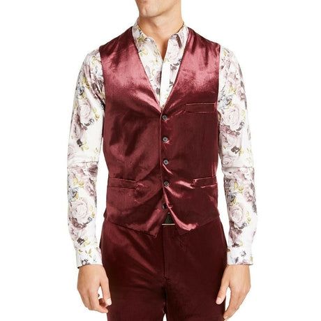 Image for Men's Slim-Fit Shiny Velvet Vest,Burgundy