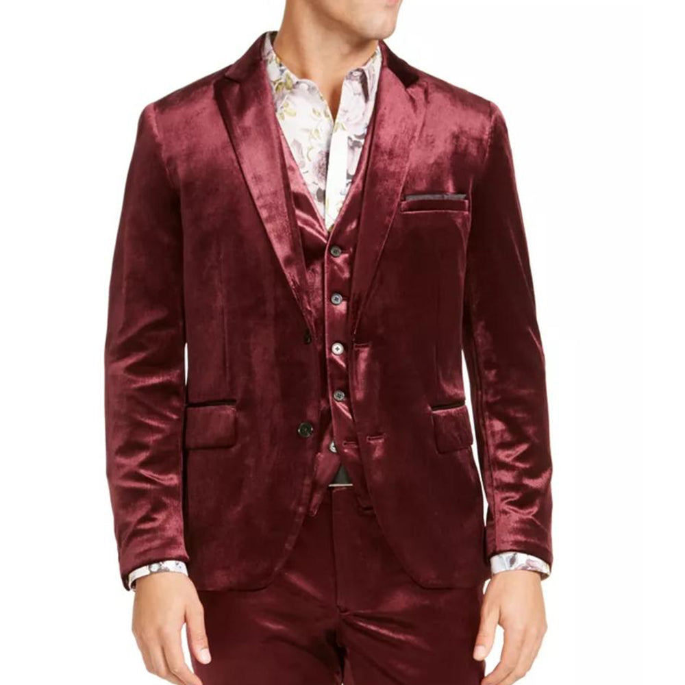 Image for Men's Velvet Satin Trim Two-Button Blazer,Burgundy